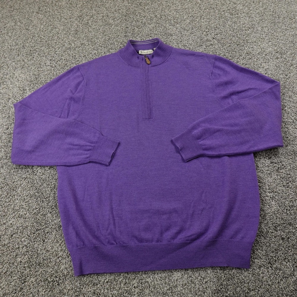 Donald Ross Sweater Mens Large Purple Merino Wool Quarter Zip Golf Pullover‎